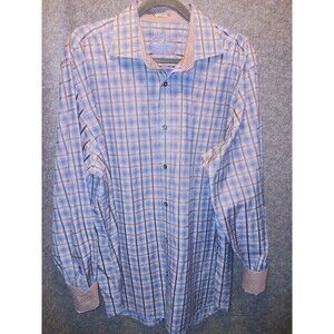 Bugatchi Men's Dress Shirt Classic Fit Blue White Black Brown Tattersall Plaid L